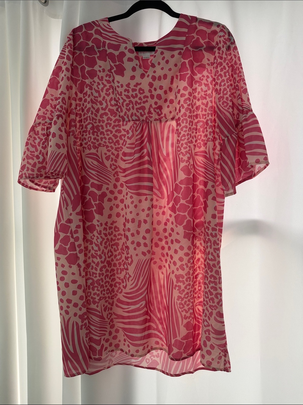 Women's Pink Printed Short-Sleeve Tunic Dress